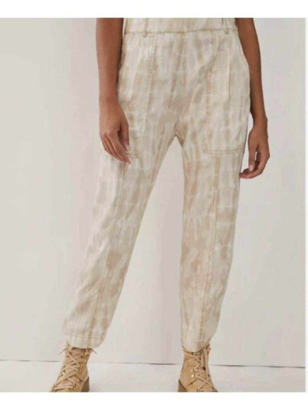 Anthropologie Mitra Relaxed Tie Dye Pant Tan White Lyocell High Rise Sz 6 Boho